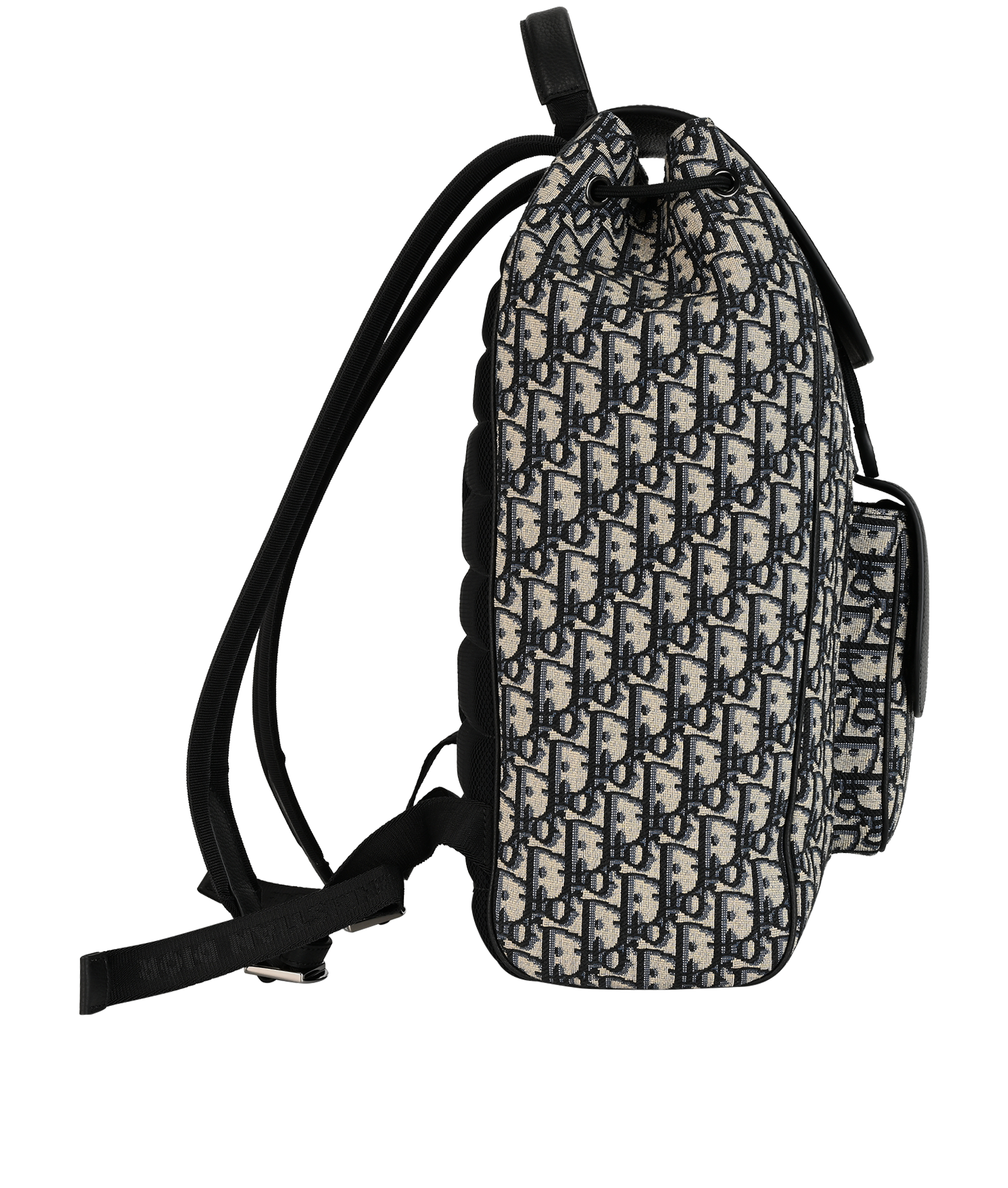 Saddle Backpack With Flap, &pound;1,400, Handbags, Black/Blue, Canvas/Leather, Side view